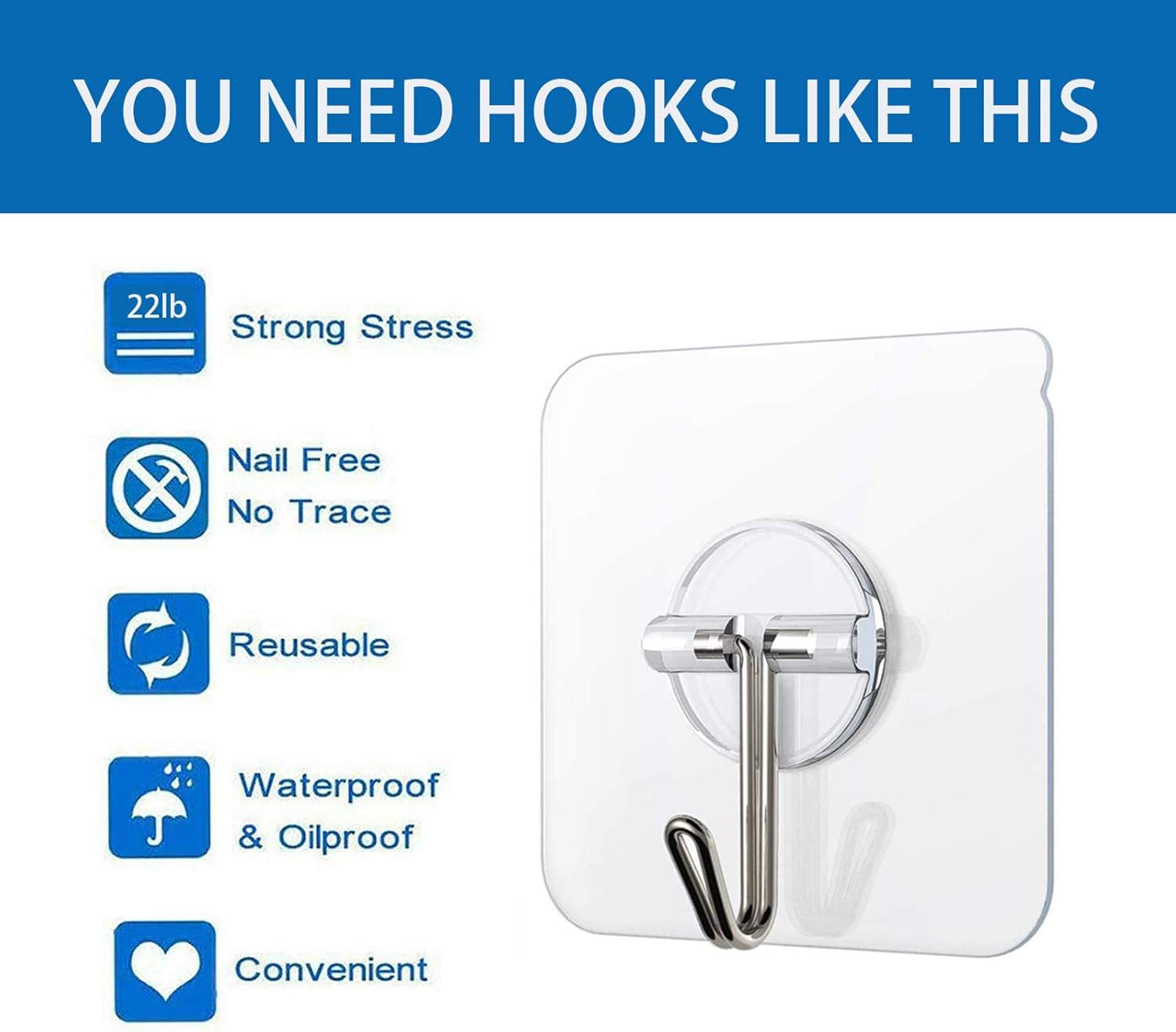 Creative Product Adhesive Hooks 40 Pack 22lb(Max) Adhesive Wall Hooks, Heavy Duty Self Adhesive Hooks for Kitchens, Bathroom, Office by COLOGO