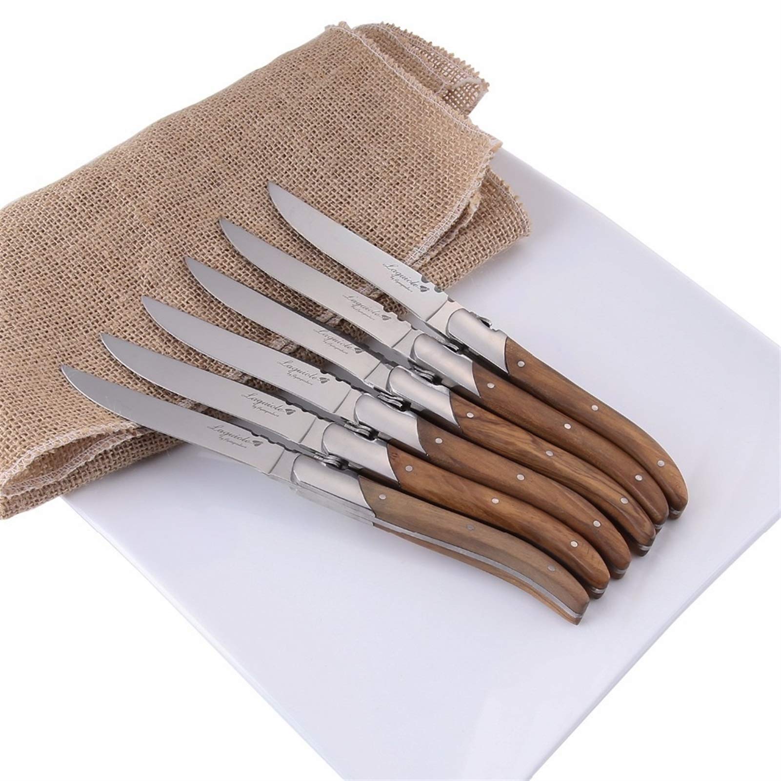6/8 / 10PCS Cuchillo de carne Cuchillos de mesa Conjunto Cuchillo de cena de acero inoxidable Cuchillo de madera oliva Manija Flatware Cubiertos de Navidad (Color : 10 Pieces)