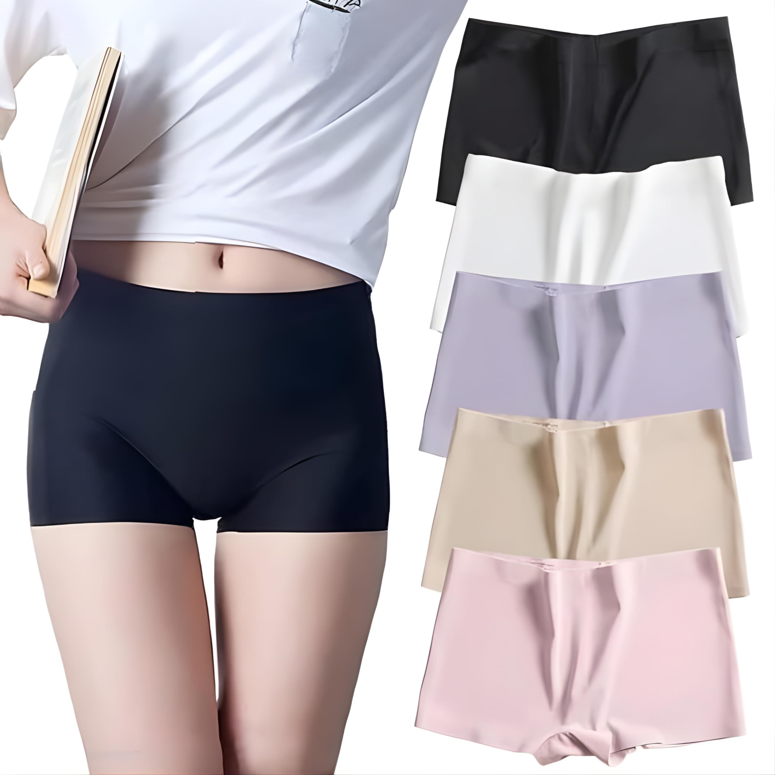 winifred Pack of 5 Women Ice Silk Seamless Boyshort Panties | Soft, Breathable, Stretchable | Mid Rise | Multicolor (Colors May Vary)-picture-24