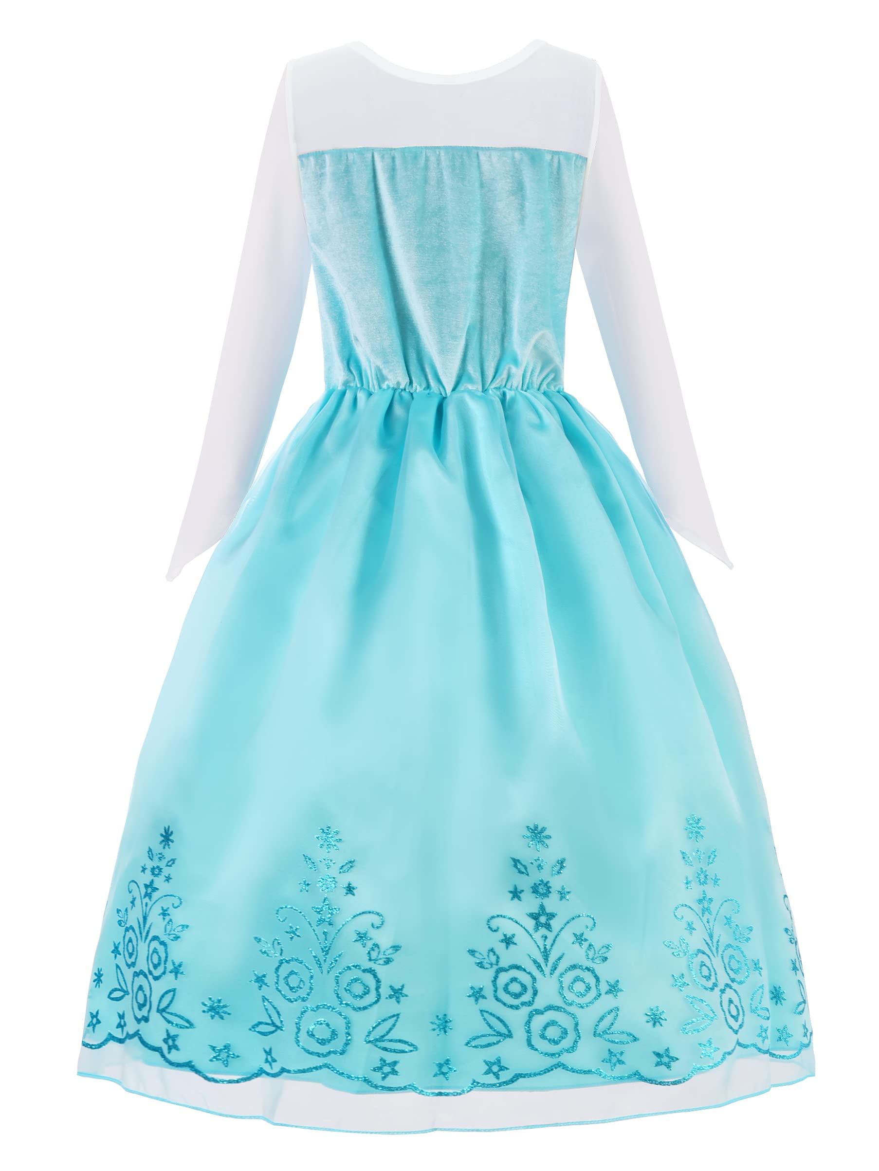 ReliBeauty Costume Vestito Bambina con Paillettes a Pieghe a Maniche Lunghe con Accessori Azzurro