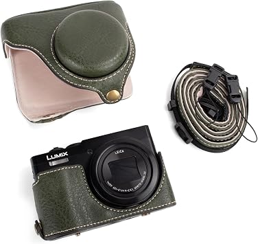 MUZIRI KINOKOO Lumix ZS99 Case, PU Leather Pretective Case for Panasonci Lumix DC-ZS99 Digital Camera, Detachable Design Carrying Bag with Adjustable Shoulder Strap - Green