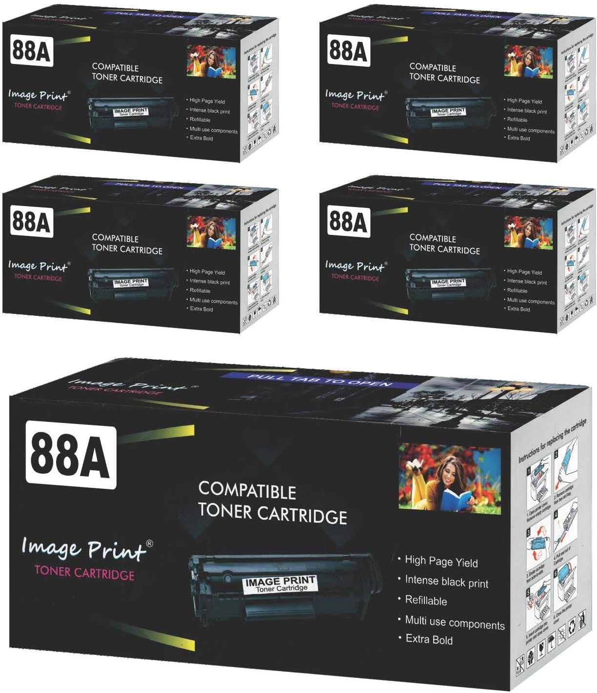 Image Print 88A Replacement for HP 88A/ CC388A Toner Cartridge Compatible with HP Laser Printers P1007, M1136 MFP, M126nw MFP, M1218nfs, M128fw MFP, M128fn MFP, M226DW and M226DN (Pack of 5)