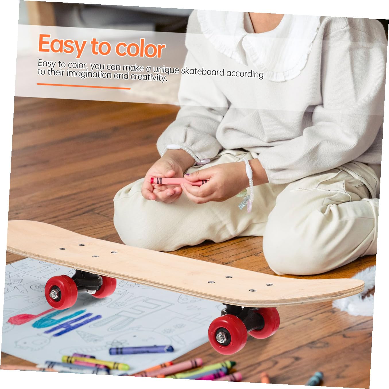 Patineta de Grafiti DIY en Blanco para Pintar, Tabla Doble para Niños | Madera, Acero Inoxidable y Pvc, Color Marrón Diseño Pintable, para Uso DIY y Obsequio de Navidad