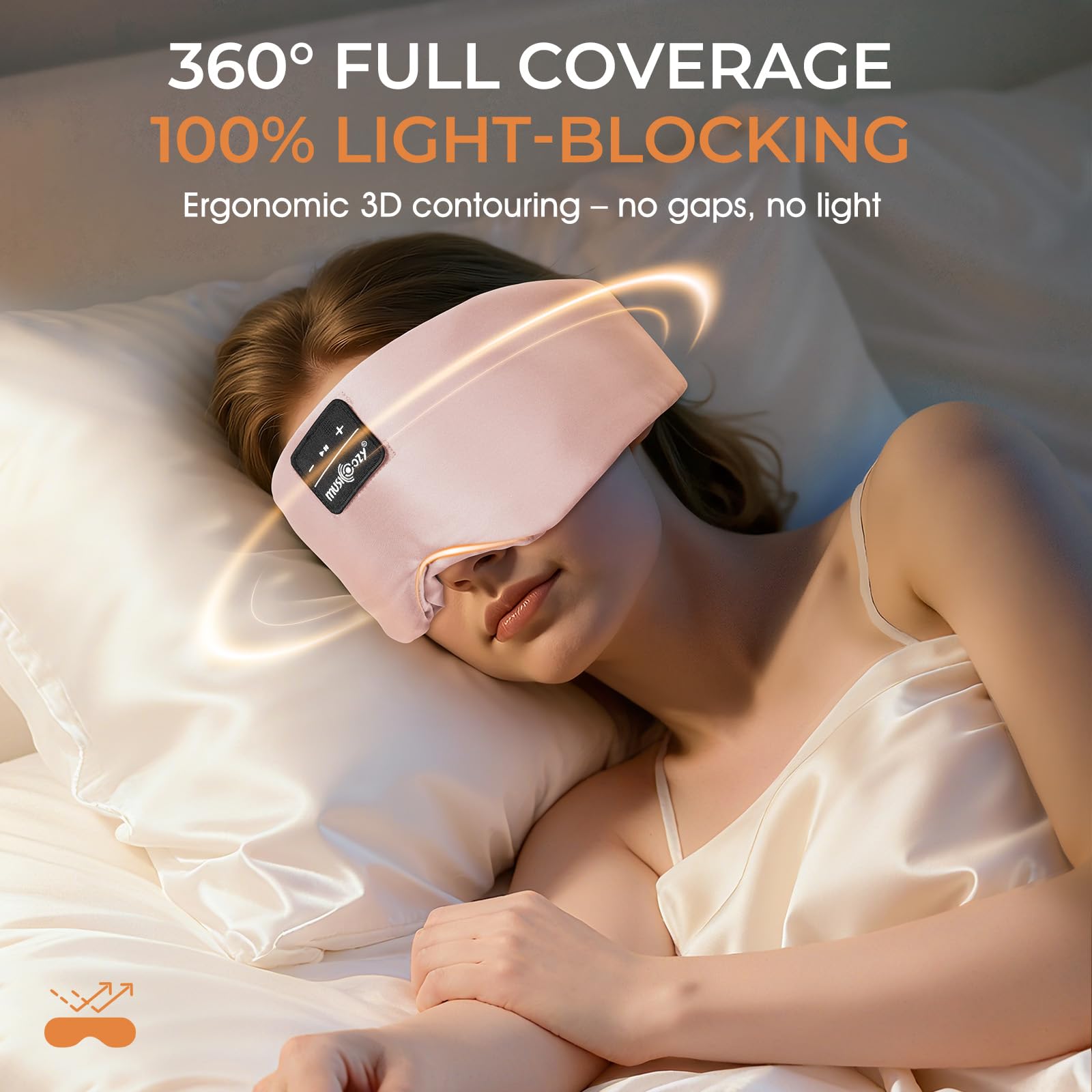 Musicozy Antifaz para dormir con auriculares Bluetooth, 100% opaco, para hombres y mujeres, color rosa