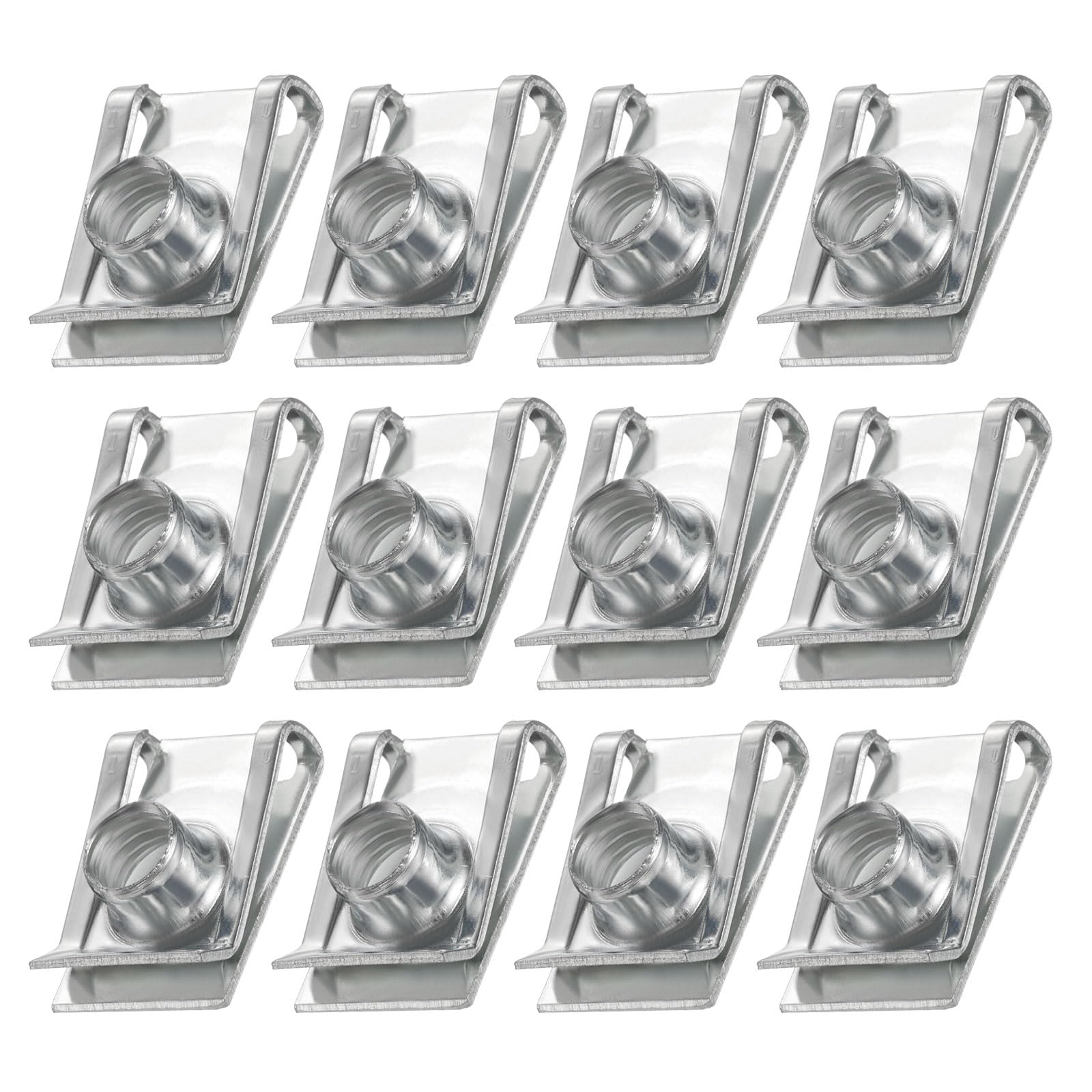 PATIKIL U-Style Clip-On Nut, 12 Pcs M8-1.25 Regular Extruded U-Nut U-Type Fasteners Hardware Nuts Manganese Steel for Automotive Metal Cars Motorcycles, Silver