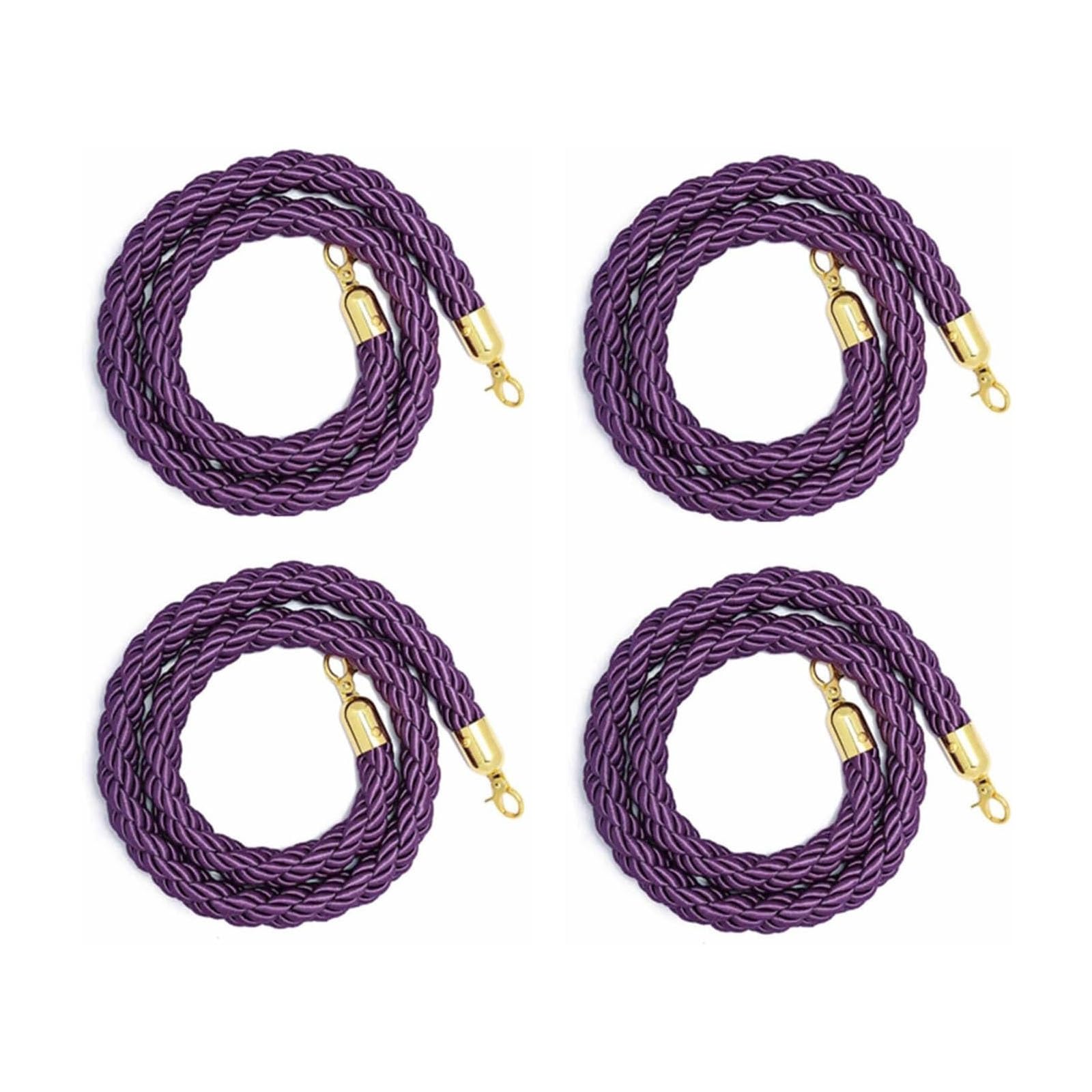 Ghkryd Gold Hook Barrier Rope, 4 Pcs Purple Ropes Braided, Hanging Crowd Control Barrier Queue Divider Rope Stanchion Hemp(,1.4M(4.6Ft))