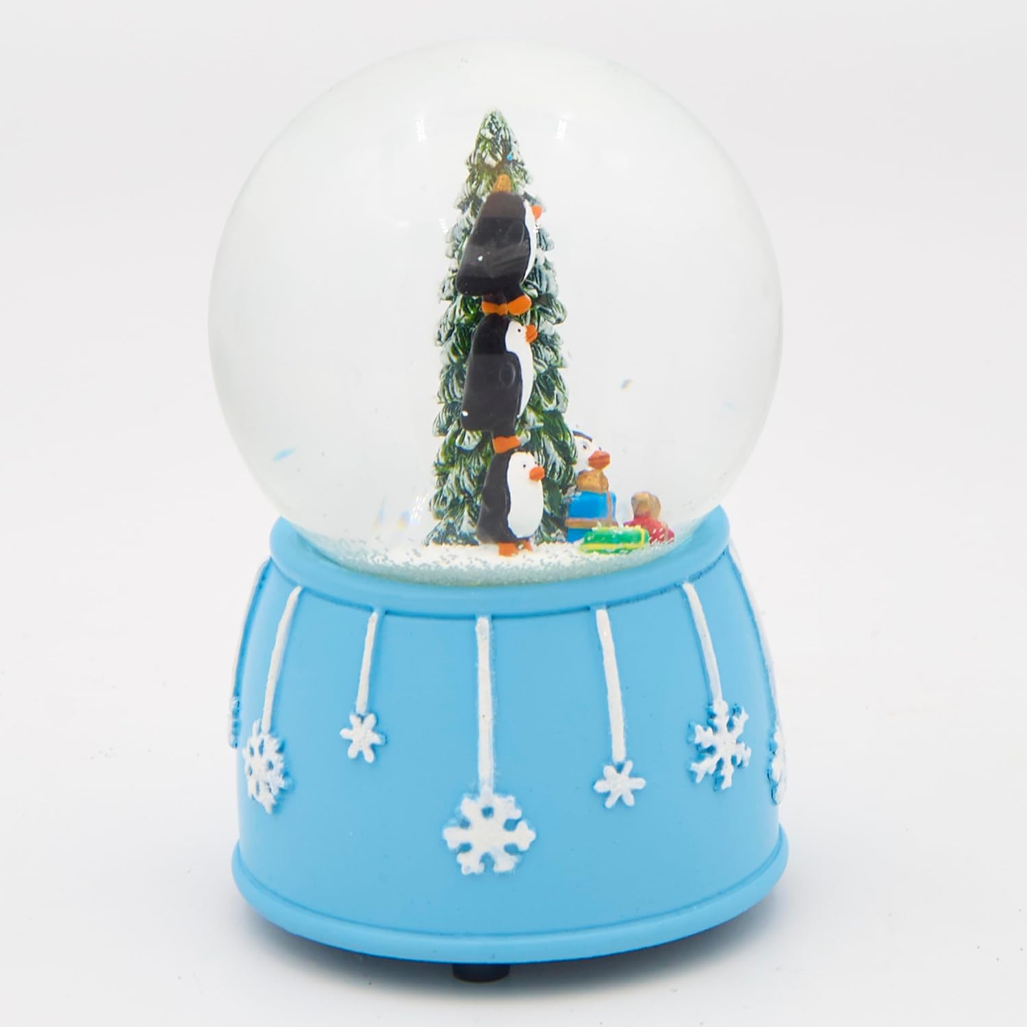 Roman 5" Musical Penguin Glitterdome – 80MM Snow Globe with Penguins Decorating Christmas Tree, Plays “O Christmas Tree,” Holiday Decoration