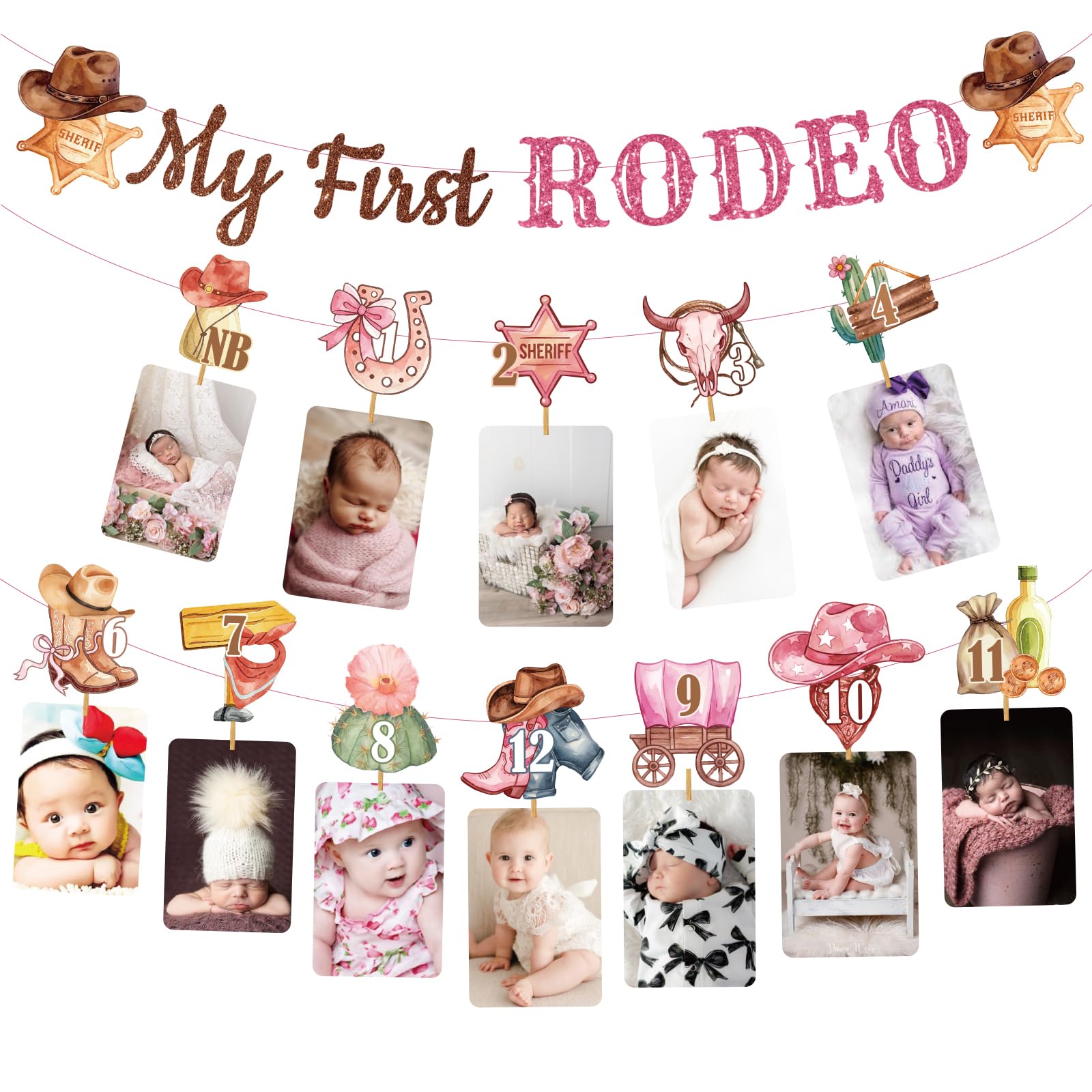 My First Rodeo Photo Banner - Birthday Party Decorations for 1st Baby Girls