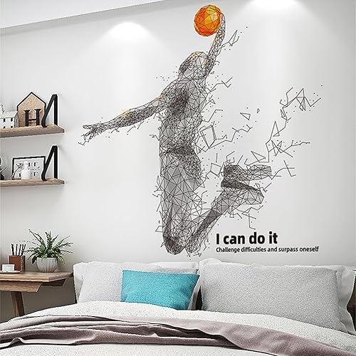 Pegatinas de pared 3D de jugador de baloncesto para dormitorio de niños, calcomanías de sala de estar, calcomanías de pared desmontables para