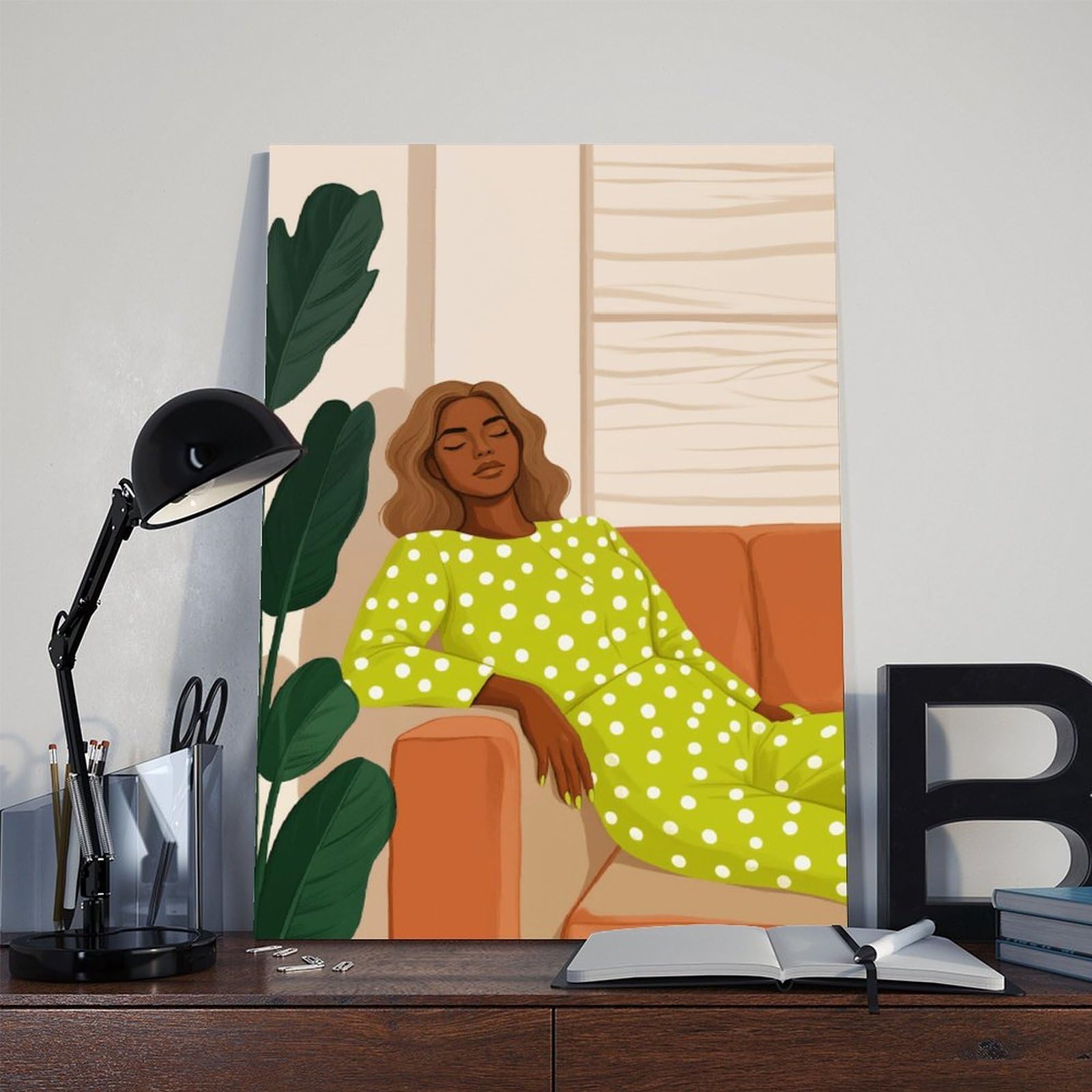 Mnyuein Poster su tela con ritratto di donna afro contemporanea, decorazione per camera da letto, sport, ufficio, stanza, regalo, stampa senza cornice: 61 cm L x 91,4 cm W