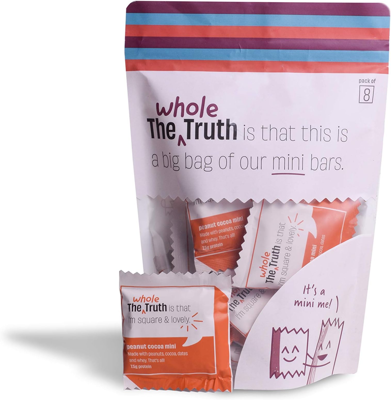 The Whole Truth - Protein Bars Mini | Peanut Cocoa | Pack of 8 x 27g each | No Added Sugar | No Preservatives | No Artificial Sweeteners | No Gluten or Soy | All Natural Ingredients