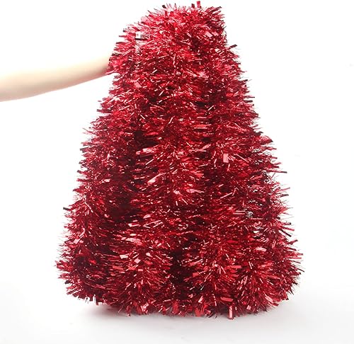 Miniatura 4 de CCINEE Guirnalda de oropel preiluminada de Navidad, guirnalda roja de 33 pies, guirnalda colgante con 100 luces LED multicolor a pilas para