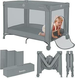 Lionelo Amelie Baby-Reisebett, ab Geburt bis 15 kg, klein, faltbar, weiche Faltmatratze, 100,5 x 70,5 cm, 2 Räder, seitlicher Einstieg, Reisetasche