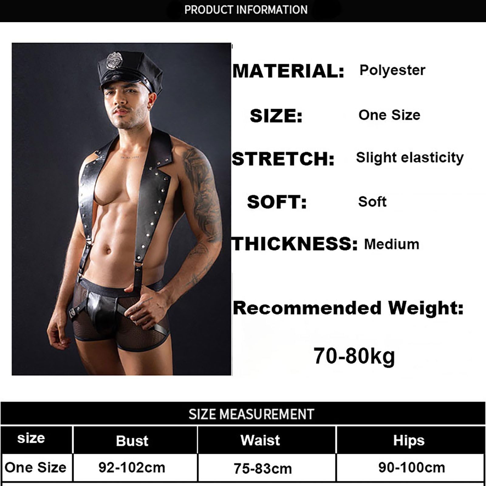 Generico Costume Sexy Poliziotto per Uomo – Uniforme per Gioco di Ruolo e Lingerie, Abbigliamento Erotico da Camera, Outfit Esotico per Coppie, Feste, Cosplay e Divertimento Adulto