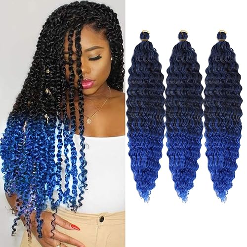 Extensiones de cabello trenzado de onda oceánica de 24 pulgadas, paquete de 3 unidades, cabello largo y rizado trenzado, cabello sintético trenzado