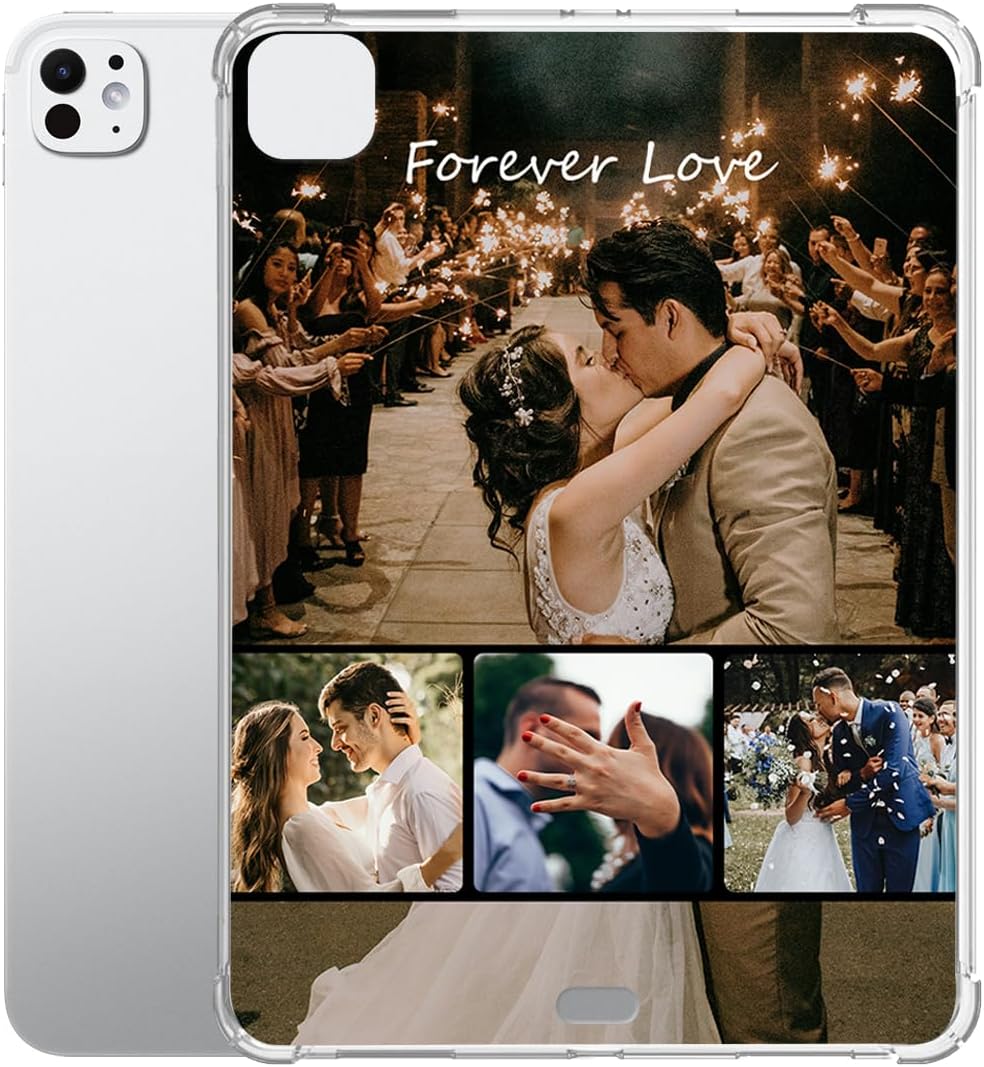 Personalized Customized Case for iPad Pro 11 Inch M5 2025/M4 2024(6th/5th Generation),Custom Multi-Picture Collage Photo Text,Shockproof Reinforced Corners Lightweight Thin Protective Soft TPU Cover