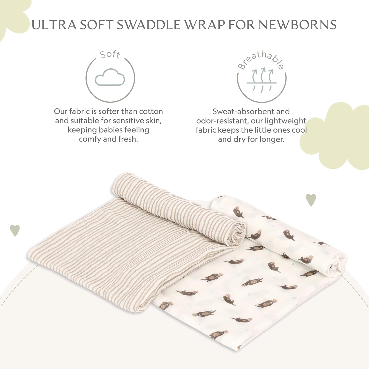 Muslin Baby Swaddle - Breathable Receiving Blankets for Newborn Baby, 70% Viscose derived from Bamboo, 30% Spandex, Imported
