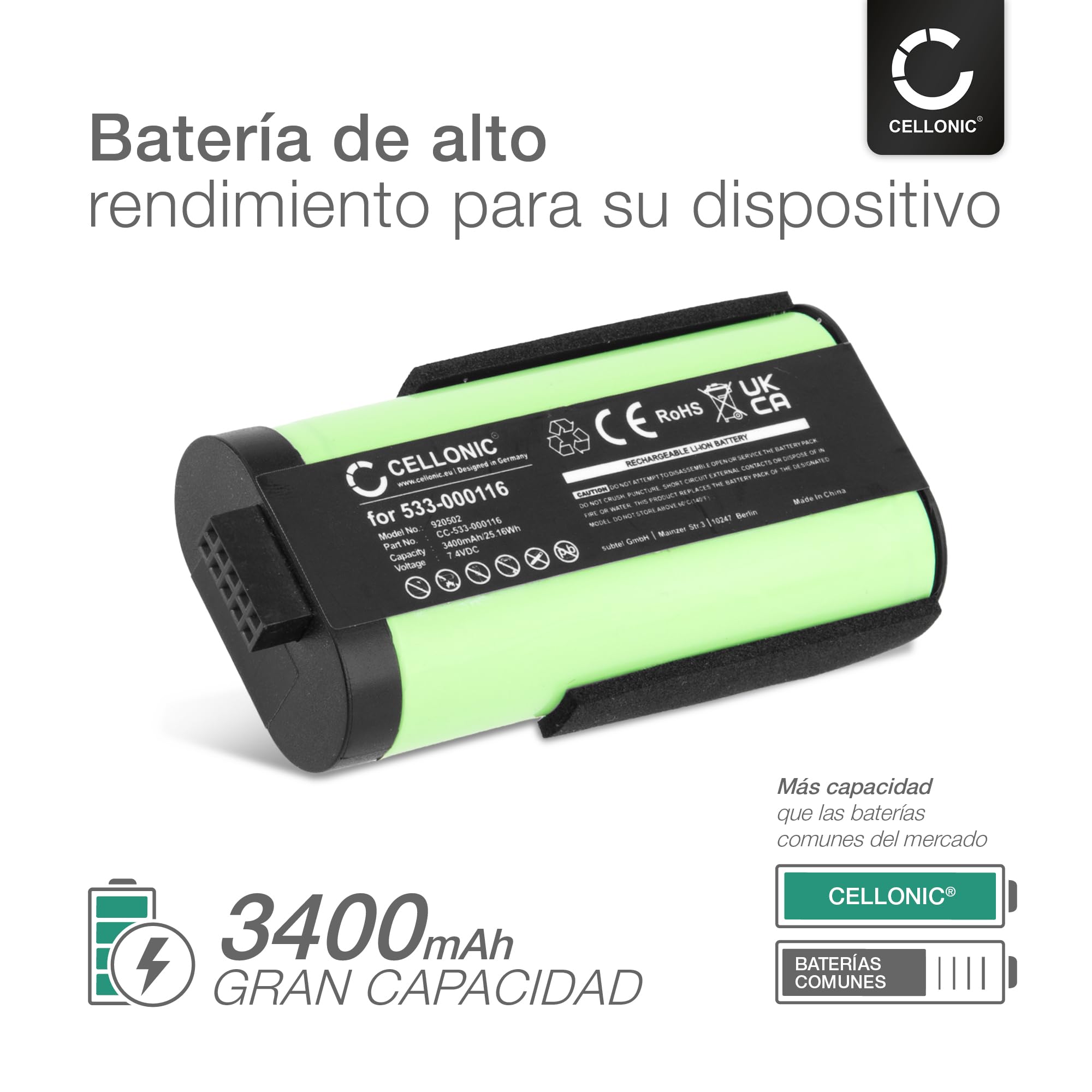 CELLONIC 1x Batería para Altavoz Compatible con Ultimate Ears UE MegaBoom 1, S-00147, Compatible con Logitech 533-000116 - (3400mAh, 7.4V)