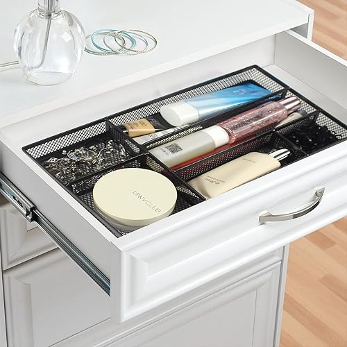 Miniatura 6 de ROSROSE Bandeja organizadora de cajones de escritorio, organizador de cajones de malla metálica con 5 compartimentos, organizador de cajones de