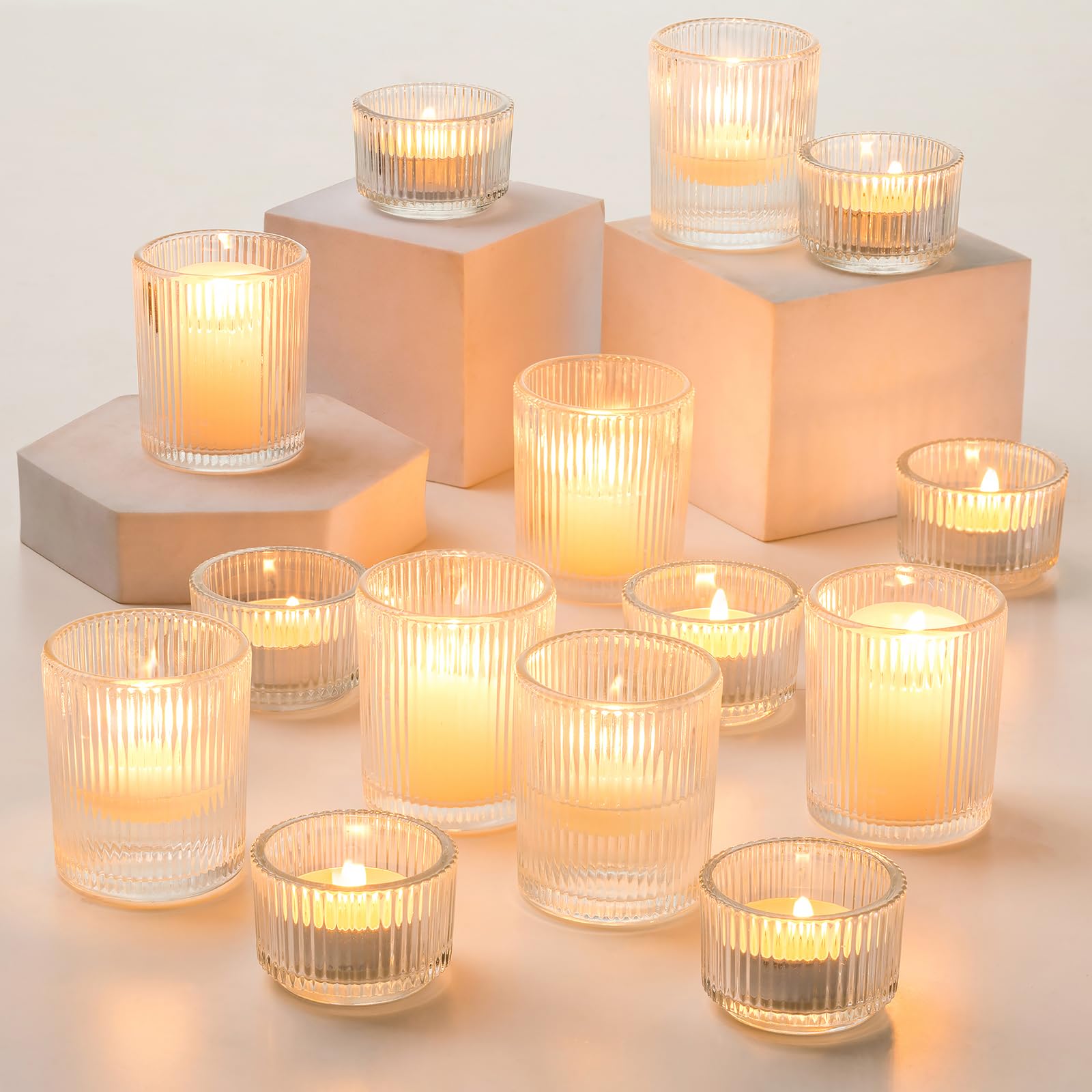 Hewory Glass Tealight Candle Holder: 24 Pcs Tea Lights Candle Holder Clear Votive Candle Holders for Table Centerpiece, Tea Light Holders Glass Candle Holder for Wedding Party Living Room Home Decor