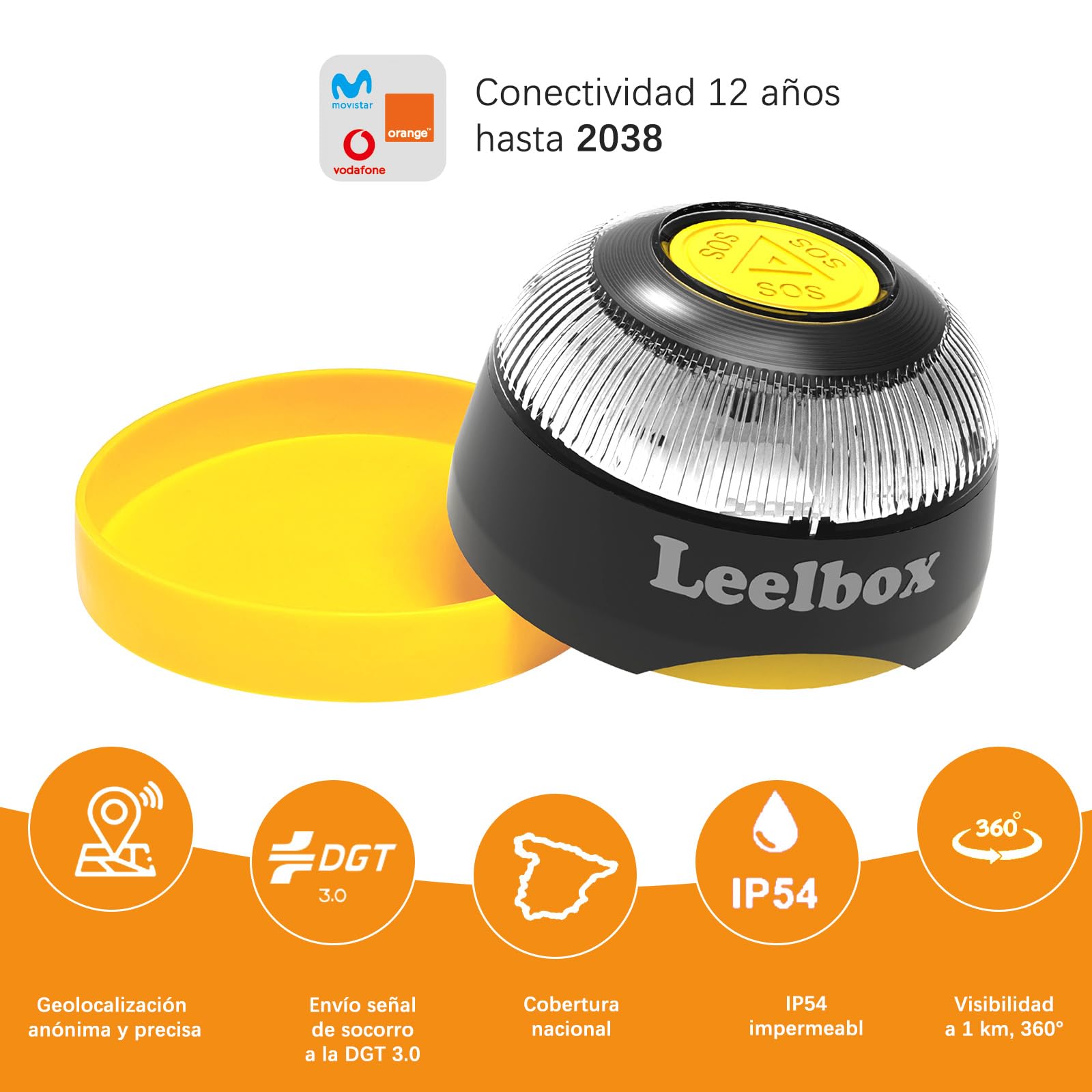 Baliza V16 Homologada DGT 3.0 con Geolocalización, Ventosa, Funda, Cable USB-C, Batería, Tarjeta SIM hasta 2038 - 2 PCS