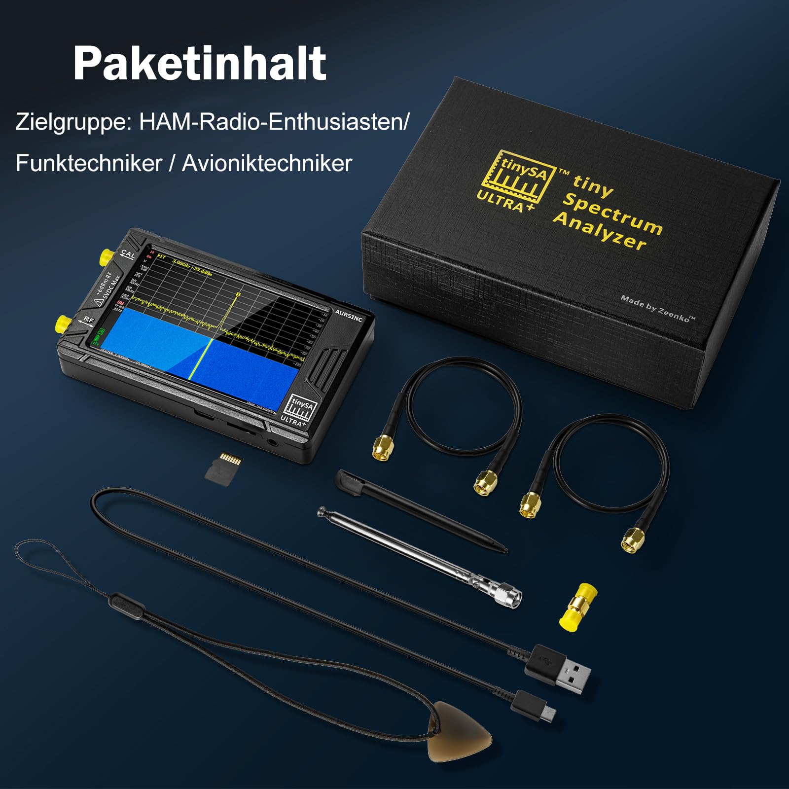 AURSINC 2025 HW V0.4.6 TinySA Ultra+ ZS406 Spektrumanalysator, 100 kHz-5,4 GHz 4,0-Zoll Handheld Frequenzanalysator mit 32 GB Karte, 2-in-1-Signalgenerator MF/HF/VHF UHF-Eingang