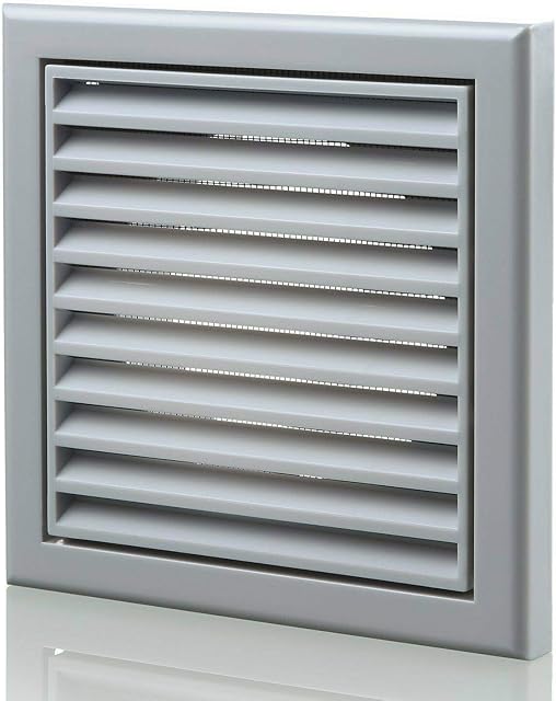 100mm (4 inch) Dia Grey Plastic External Fixed Blade Vent Cover Grille (155x155mm External Size) Extractor Fan Air Ventilation External or Internal Wall Grille for Use Ducting Systems with Flyscreen