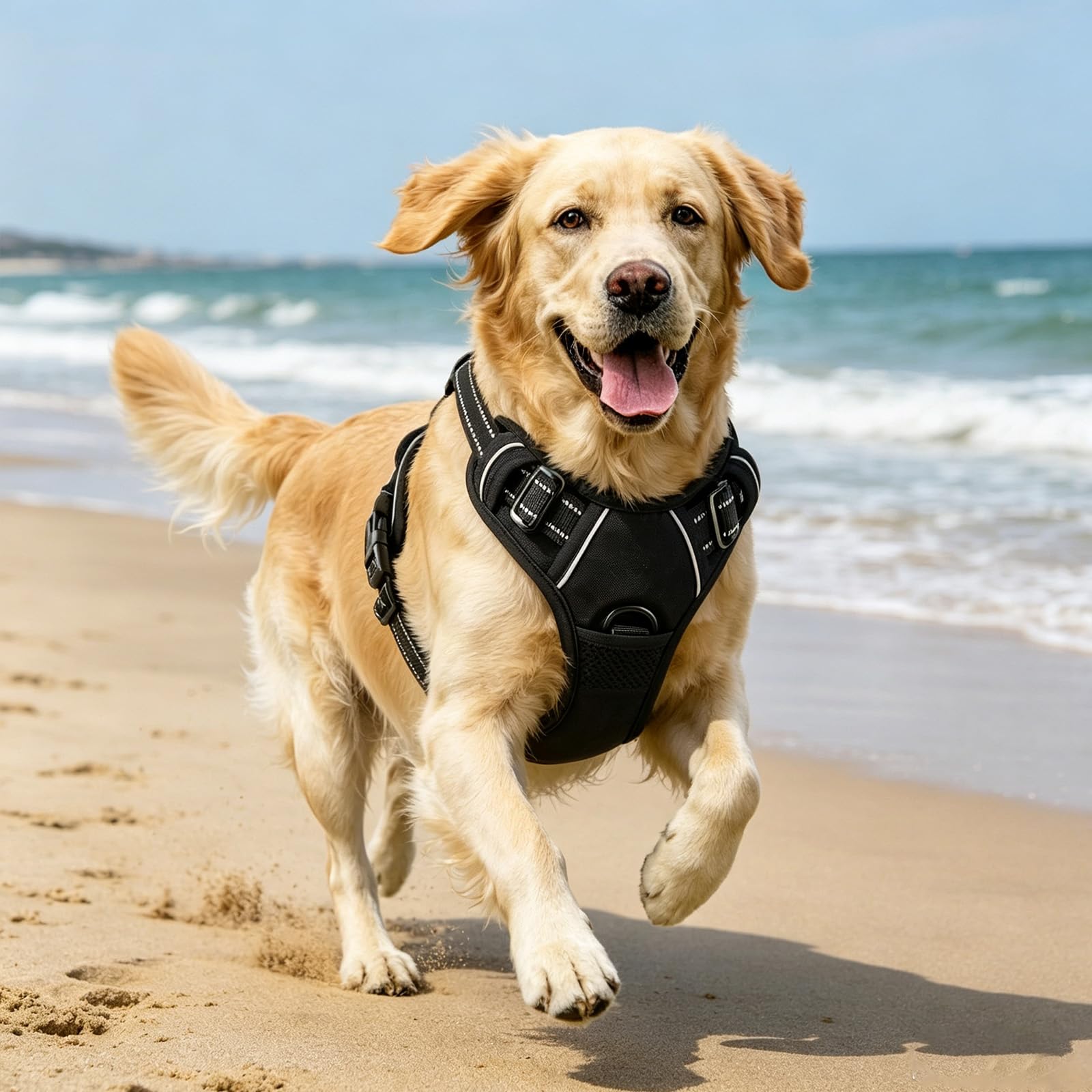 Imbracatura per cani regolabile traspirante con strisce riflettenti, guinzaglio incluso, comodo, taglia L