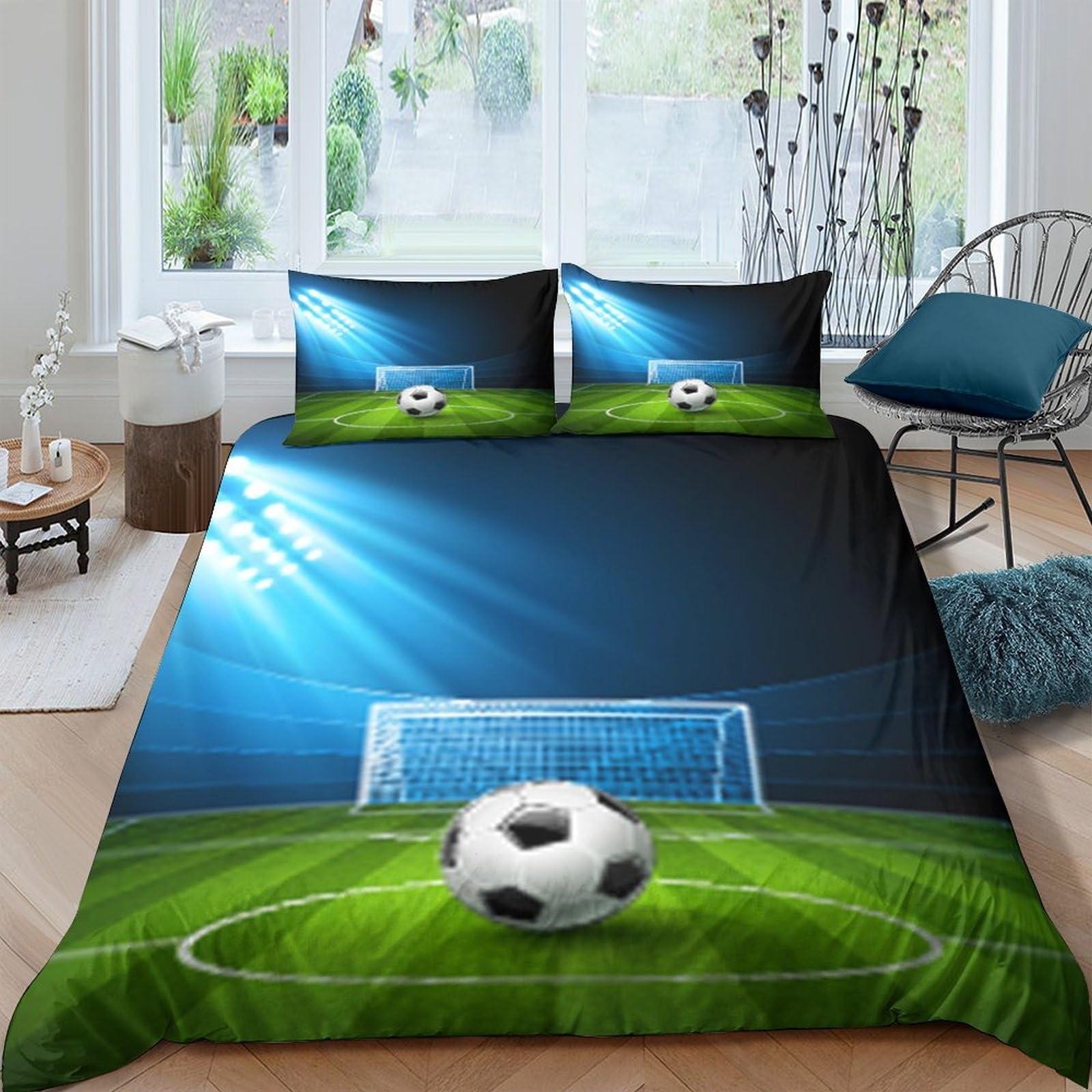 Ctjqhvkz Style-2 3D Printed Football Stadium Fitted Sheet Microfiber Soft Soccer Goal Bed Cover For Bedroom Dorm Mattress Protection Decor Single（135X200cm）