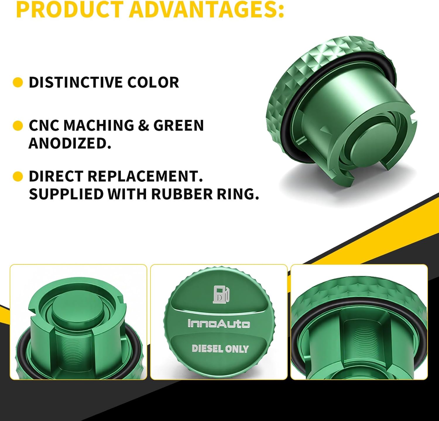 Ram 1500 2500 3500 Fuel Cap Magnetic Diesel Aluminum Tank cap Cover Compatible with 2019-2025 Dodge Ram 1500 2500 3500 Gas Cap Replacement with O ring Green