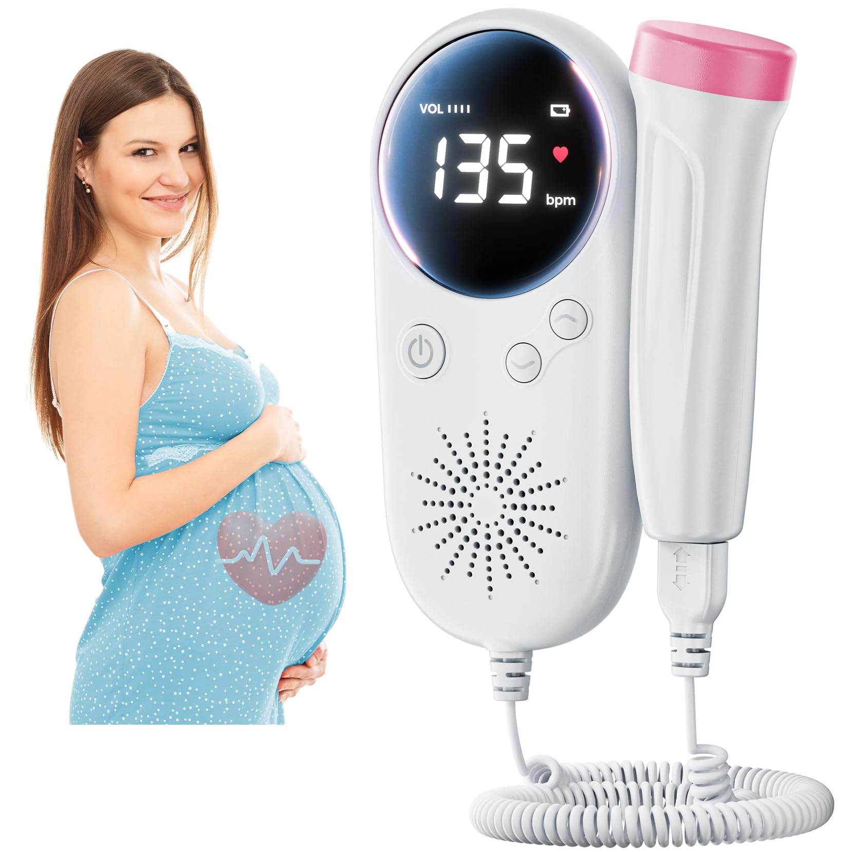 Baby Heartbeat Monitor Fetal Doppler – Home Use, LCD Display, Safe For Pregnancy From 12 Weeks