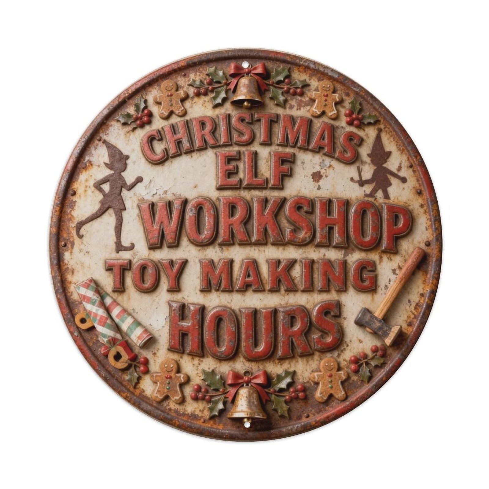 CHRISTMAS ELF WORKSHOP TOY MAKING HOURS Metal Tin Sign Plaque