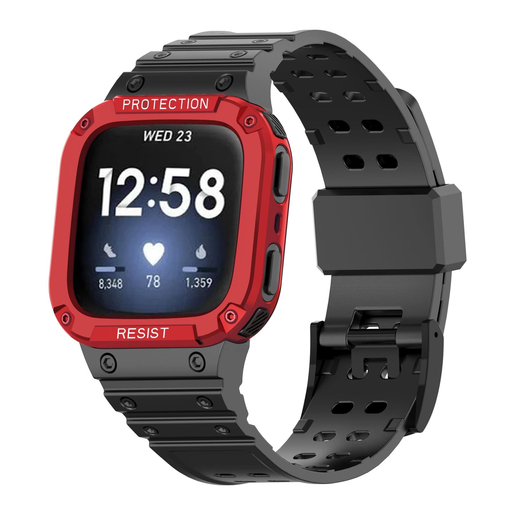 VeveXiao Funda resistente con correa compatible con Fitbit Versa 4/Versa 3/Versa Lite/Versa Sense 2/Versa Sense funda protectora con correa de silicona a prueba de golpes para hombres y mujeres