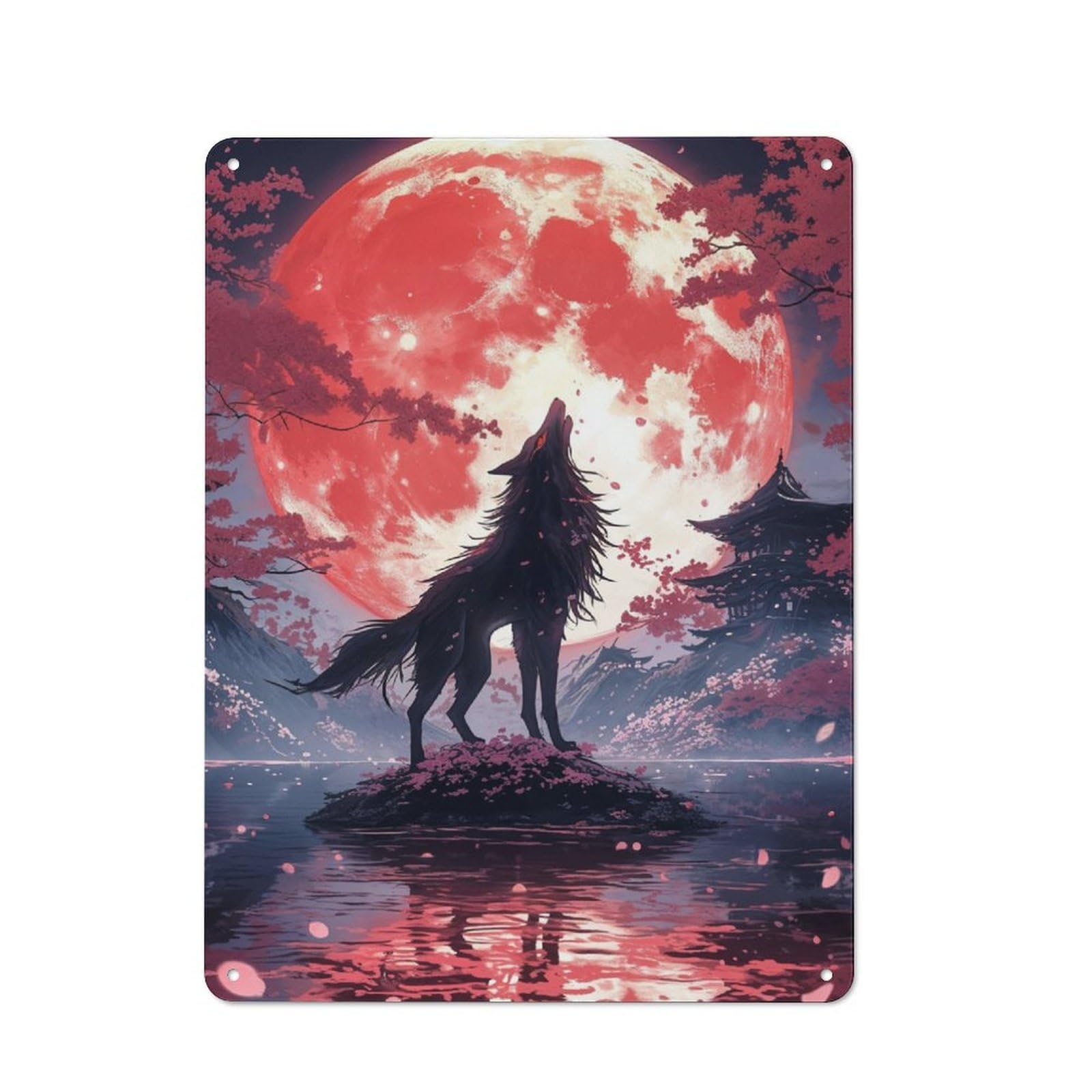 Shop Front Style Japanese Black Wolf Cafe Metal Sign 40x30cm, Bistro Wall Plaque for Tea Room, Shop Wall Or Breakfast Area