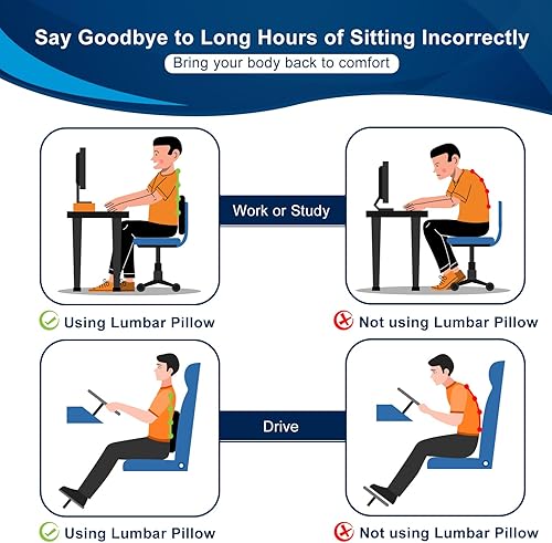 Miniatura 3 de QUTOOL Almohada de apoyo lumbar para silla de oficina, soporte de espuma viscoelástica para espalda baja para automóvil, alivio del dolor de