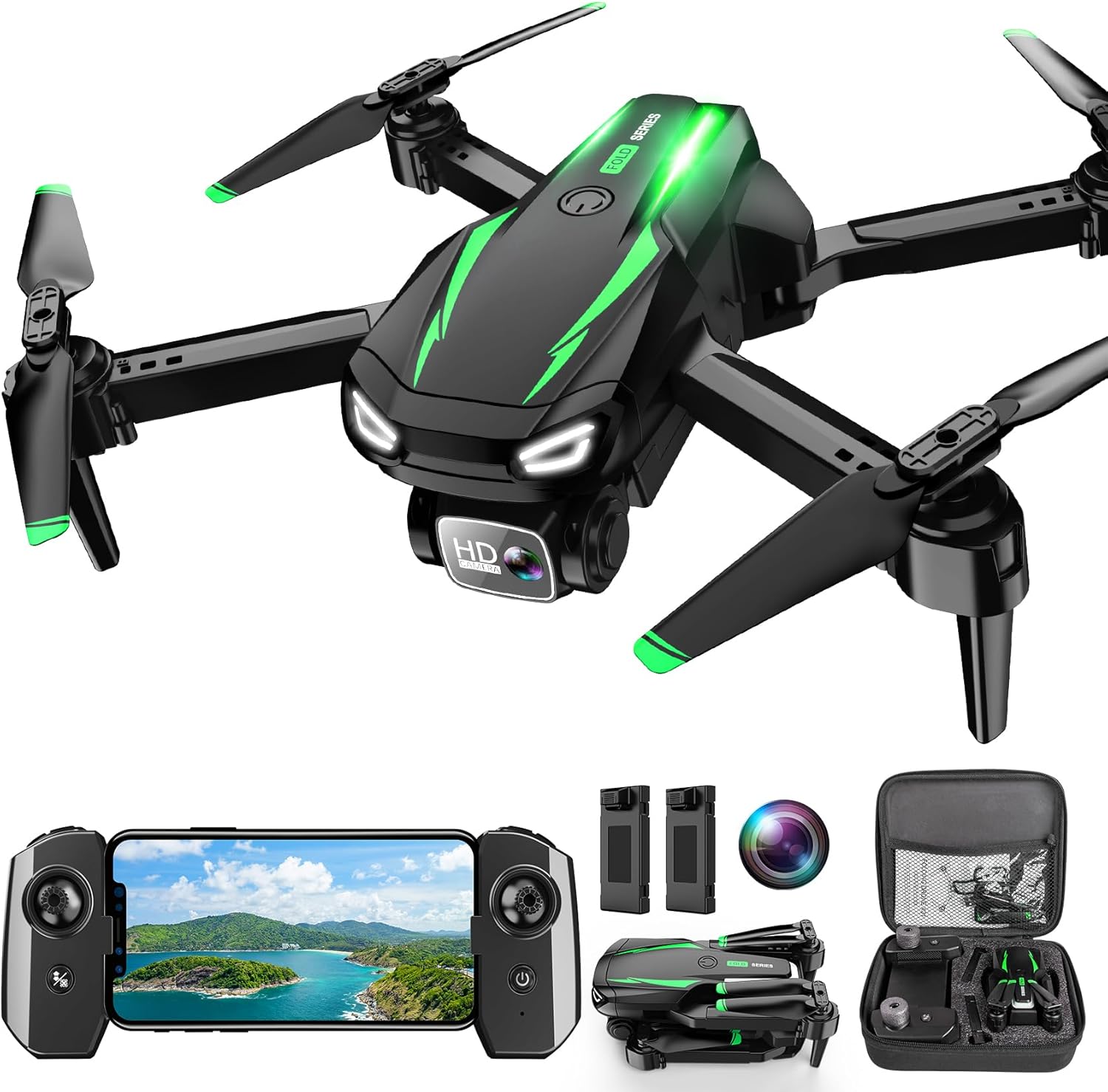Drone with Camera, 1080P HD FPV Foldable Drone for Kids Adults Beginners, Brushless Motor RC Quadcopter with Stable Hover, Gestures Selfie, Waypoint Fly, 3D Flips, One Key Start, 2 Batteries Drone with Camera, 1080P HD FPV Foldable Drone for Kids Adults Beginners, Brushless Motor RC Quadcopter with Stable Hover, Gestures Selfie, Waypoint Fly, 3D Flips, One Key Start, 2 Batteries