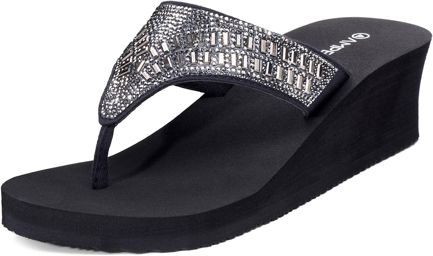 Women's Wedge Sandals Rhinestone Thong Platform Flip Flops