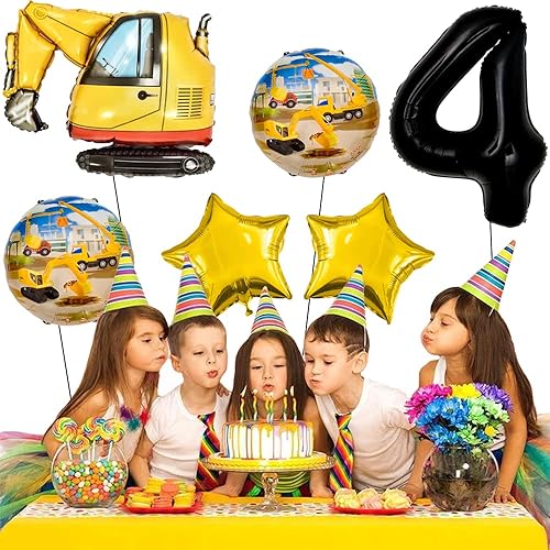 Miniatura 4 de Kawailay Globos de construcción para fiesta de 4 cumpleaños, globos de construcción para decoración de 4 cumpleaños, globo de aluminio para