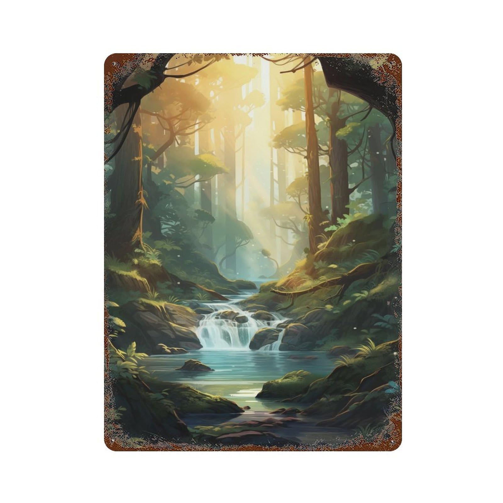 Forest Stream Decorative Tin Sign 15.7"x11.8", for Cafe, Home Bar And Lounge Decor, Decorative Metal Wall Art