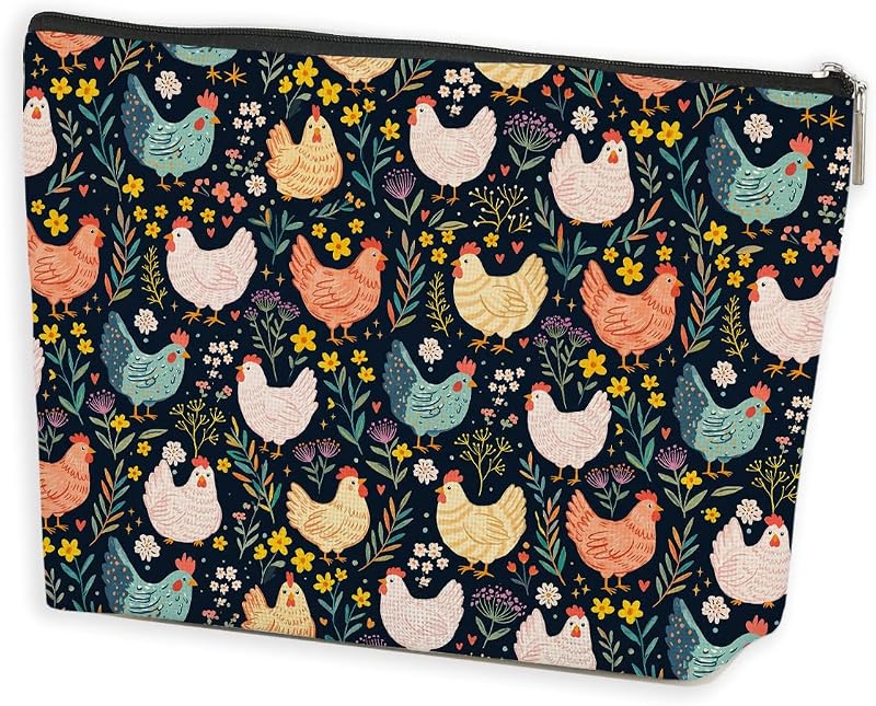 Necessaire de maquiagem Floral Chicken Azteoiz com zíper, Colorido 1683