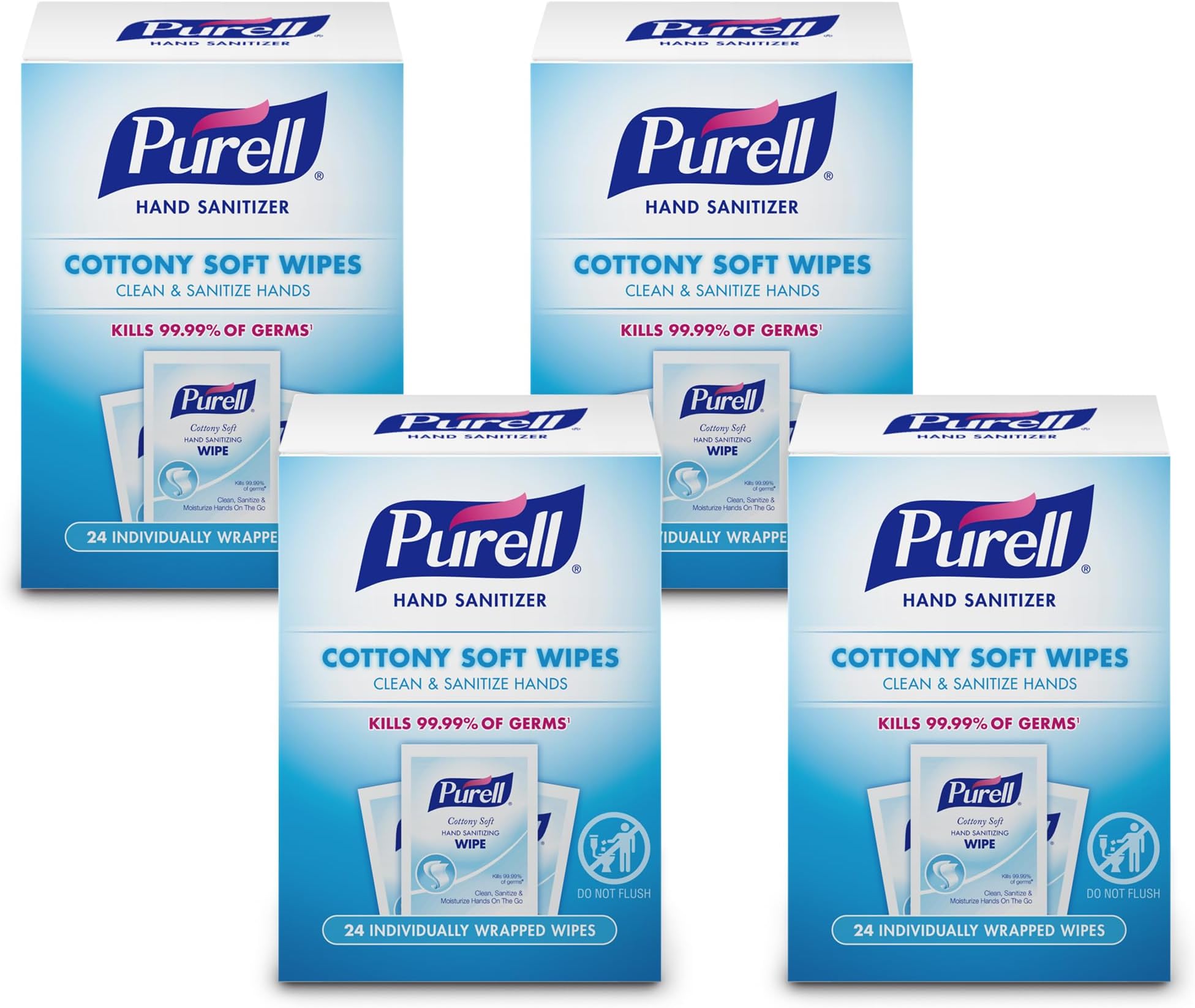 Cottony Soft Hand Sanitizing Wipes Clean Scent, 24 Individually Wrapped Wipes (Pack of 4 Boxes) - 9029-04-CMR