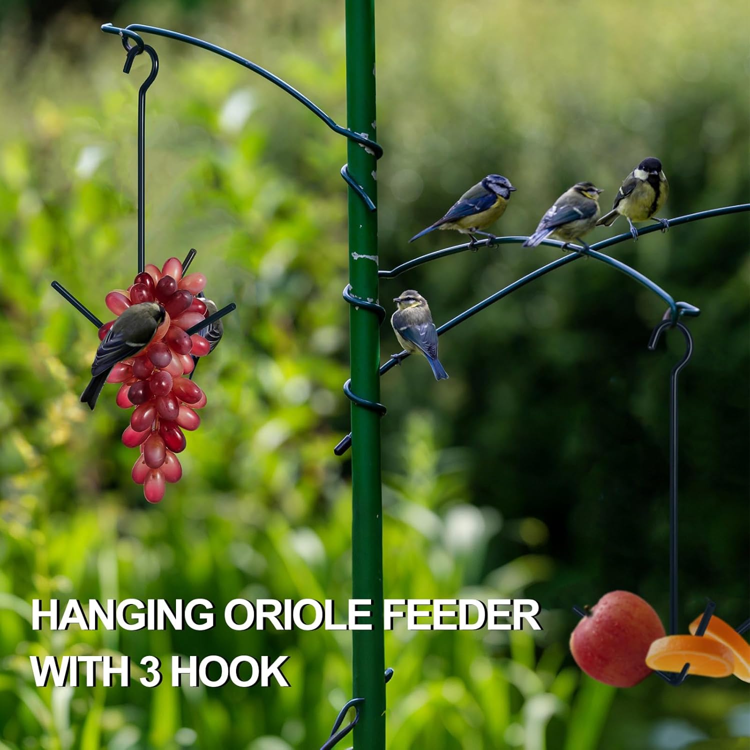 Zonon 2 Pcs Oriole Bird Feeder Hanging Orange Fruit Bird Feeder with Hook Black Fruit Holder for Outdoors Garden Patio (3 Prongs)