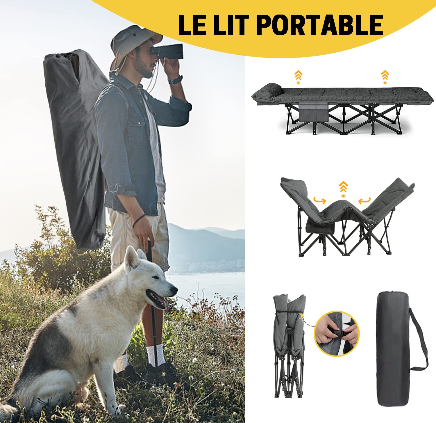 ATORPOK SHOP Lit de Camping Pliable Robuste pour Adultes,Charge Jusqu'à 250 kg, pour l'extérieur, Le Camping, Les Voyages, la Maison, etc