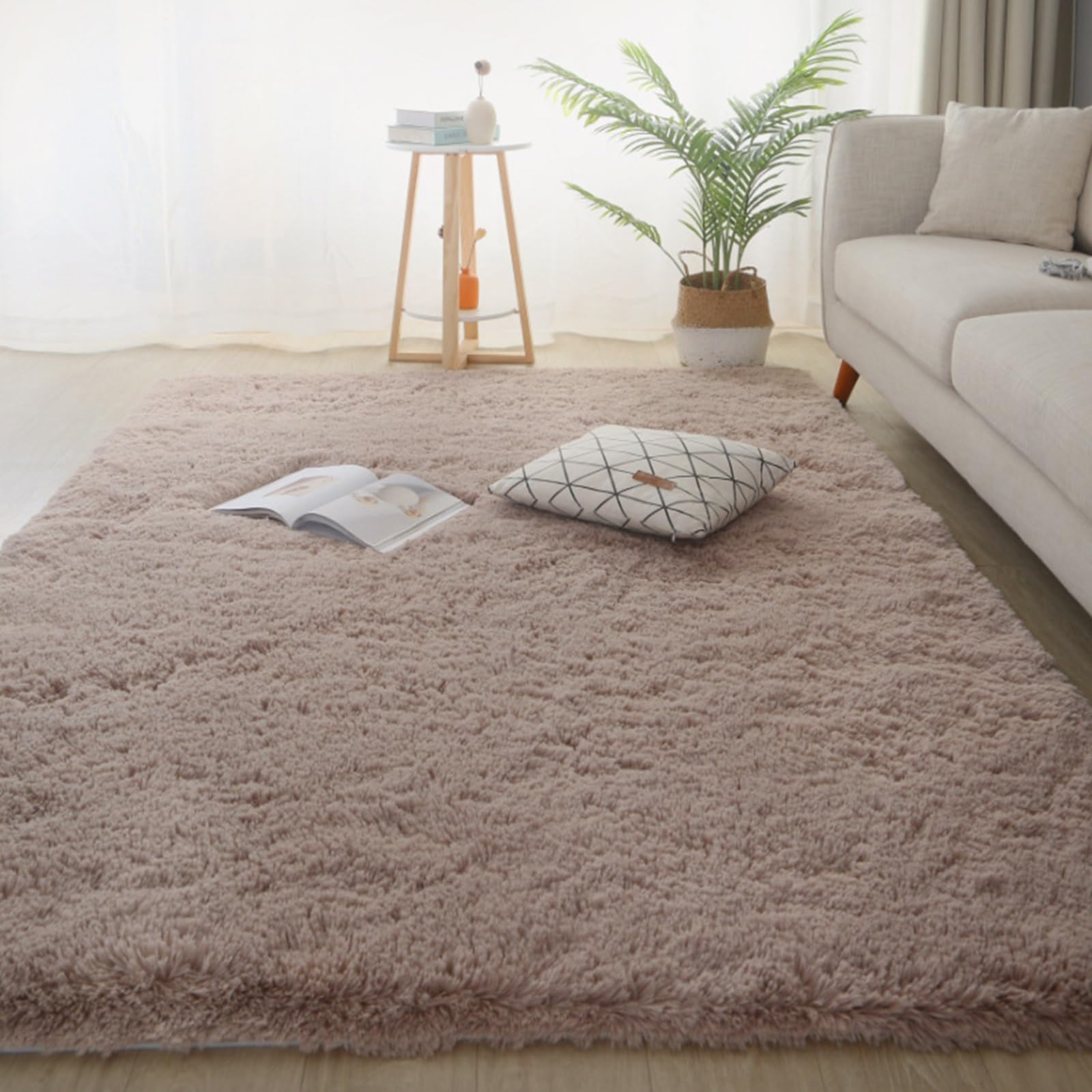 Tapis de salon moderne chameau 155x280 cm lavable et antidérapant