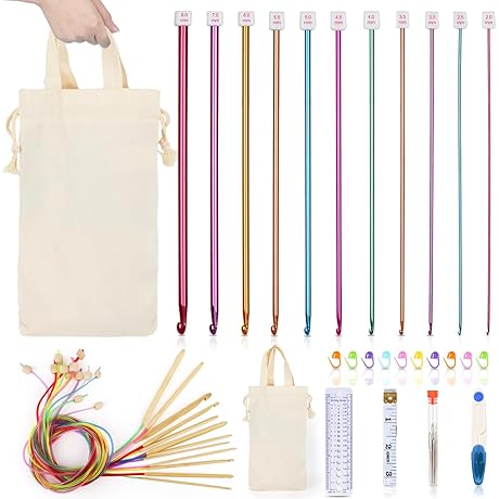 Complete Tunisian and Circular Crochet Hook Kit – Ideal for Diverse Crocheting Projects