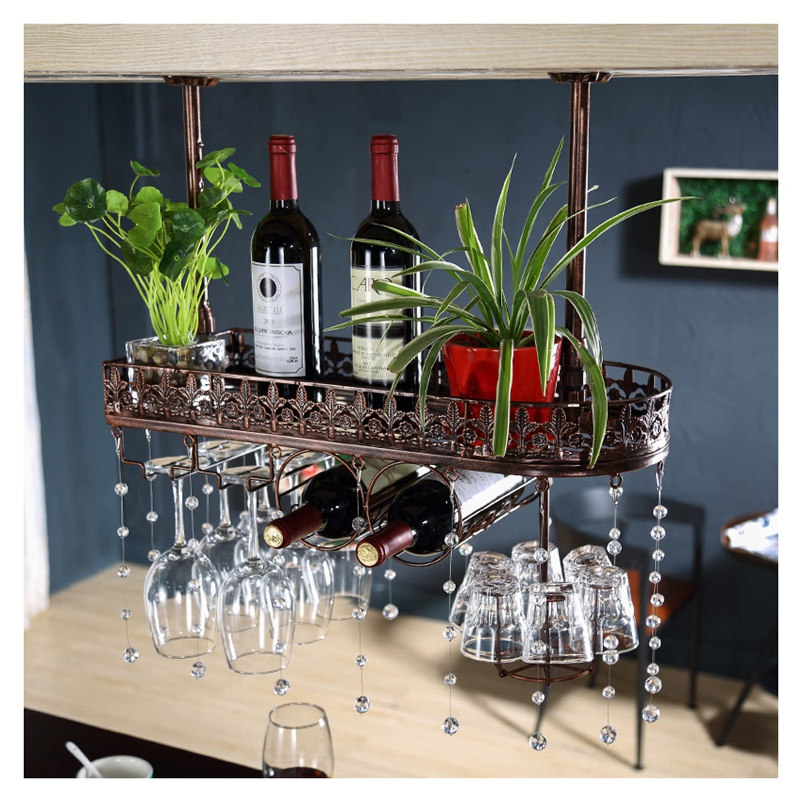 Casier à vin industriel suspendu fer bronze gain de place 80cm