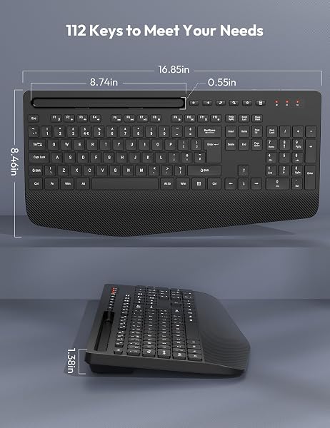 SABLUTE Wireless Keyboard with Wrist Rest, Full-size Ergonomic Keyboards with Phone Holder, Numeric Keypad, 18 Multimedia Keys, Sleep Mode, 2.4GHz Cordless Keyboard for Windows/Computer/PC, KN213 - 5