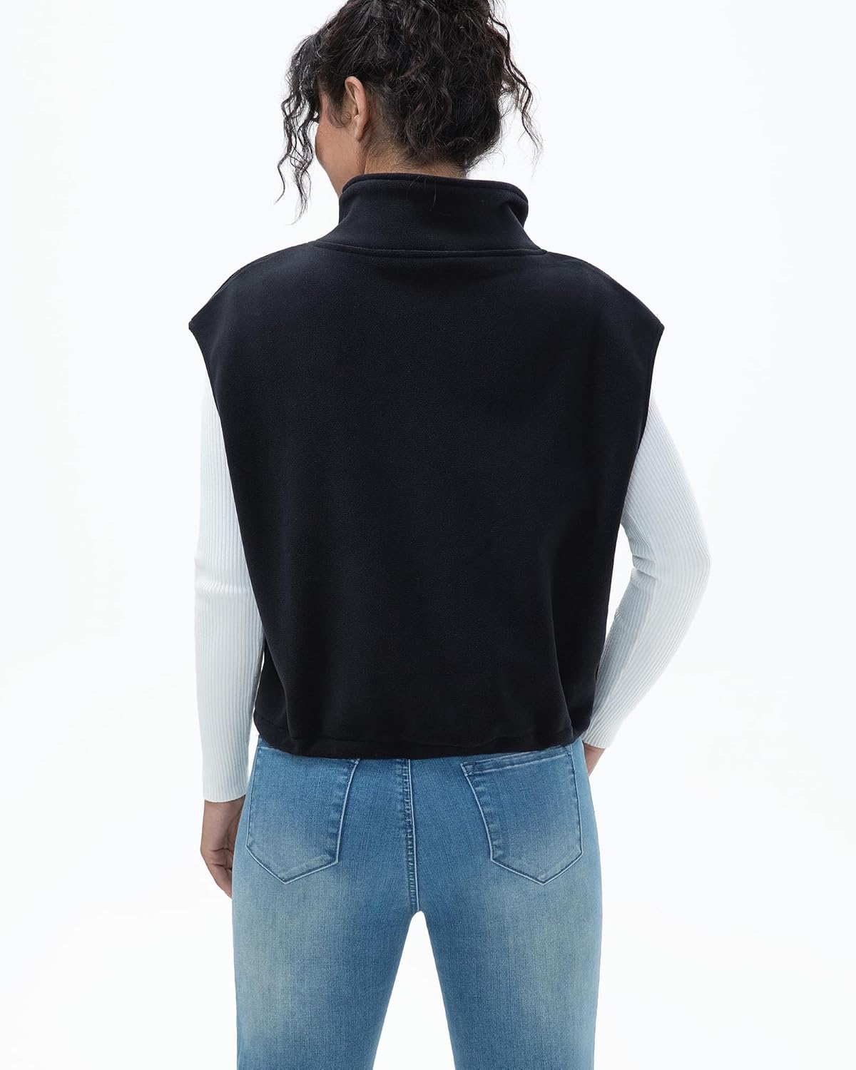 Women's Full Zip Fleece Short Vest Warm Winter Sleeveless Stand Collar Sherpa Crop Coat - Image 2