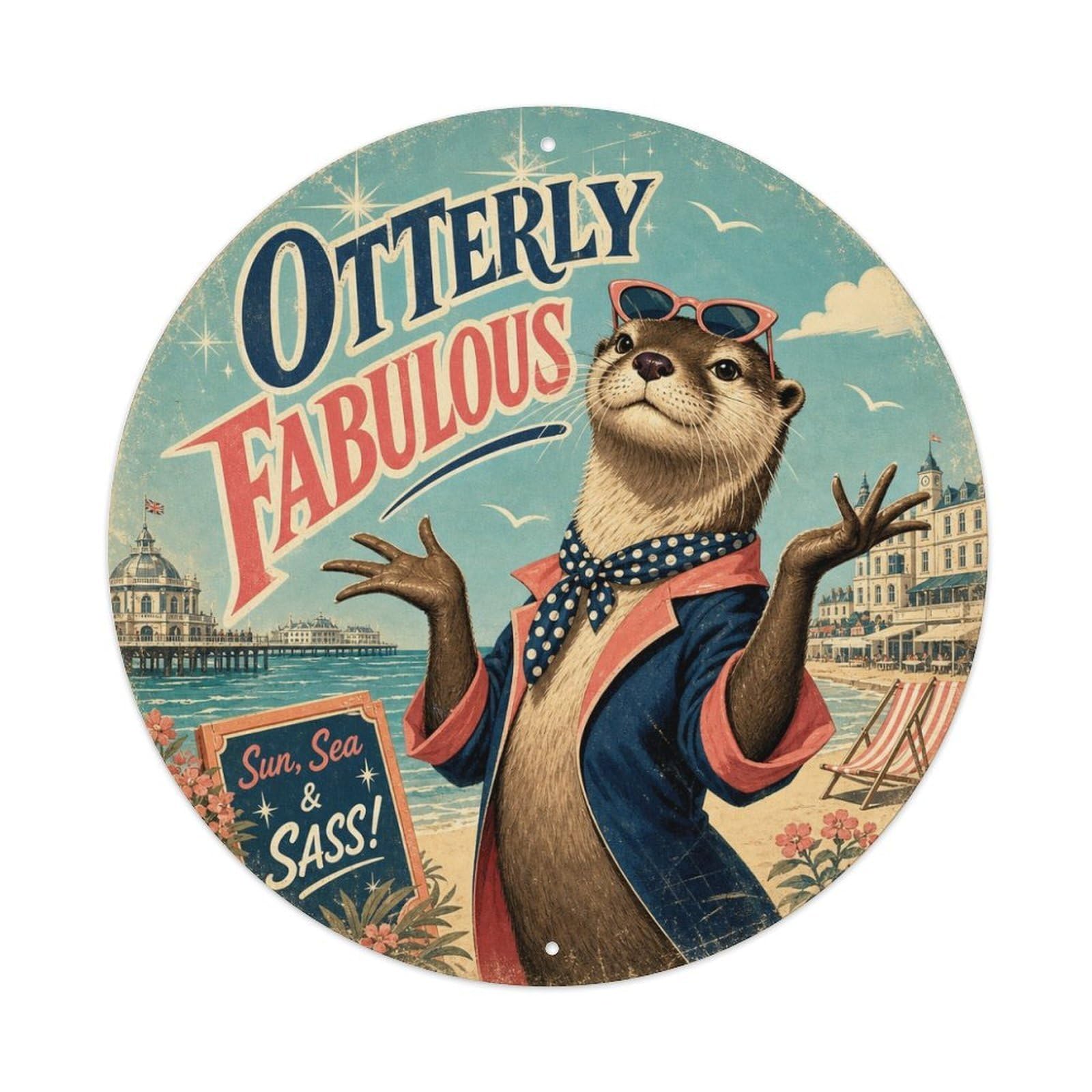 Comic Otter River Wildlife Vintage Classic Graphic Metal Tin Sign