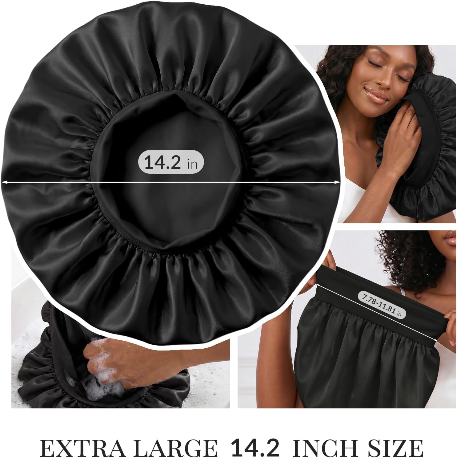 ZHENSILK 3PCS Silk Sleep Bonnet for Women, Large Satin Hair Caps with Elastic Band for Curly Hair and Frizz Control